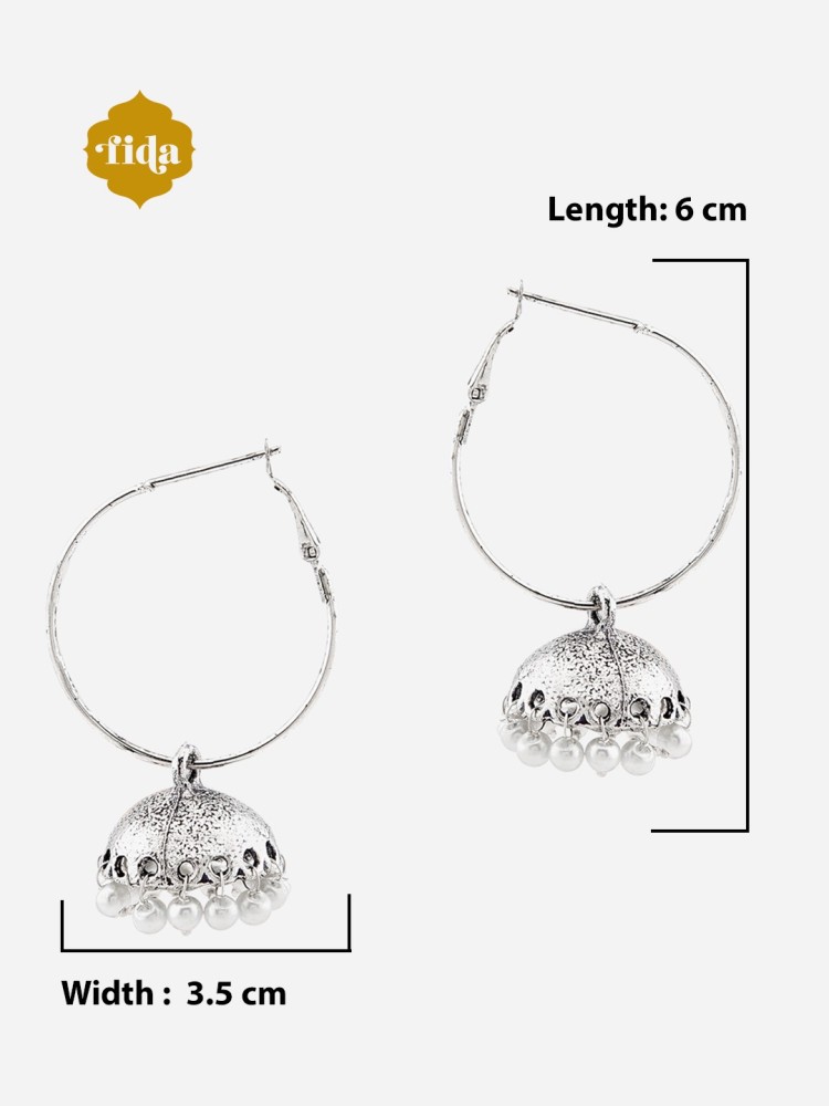 Fida Oxidised Silver Mirror Studded Floral Jhumka Earring For Women