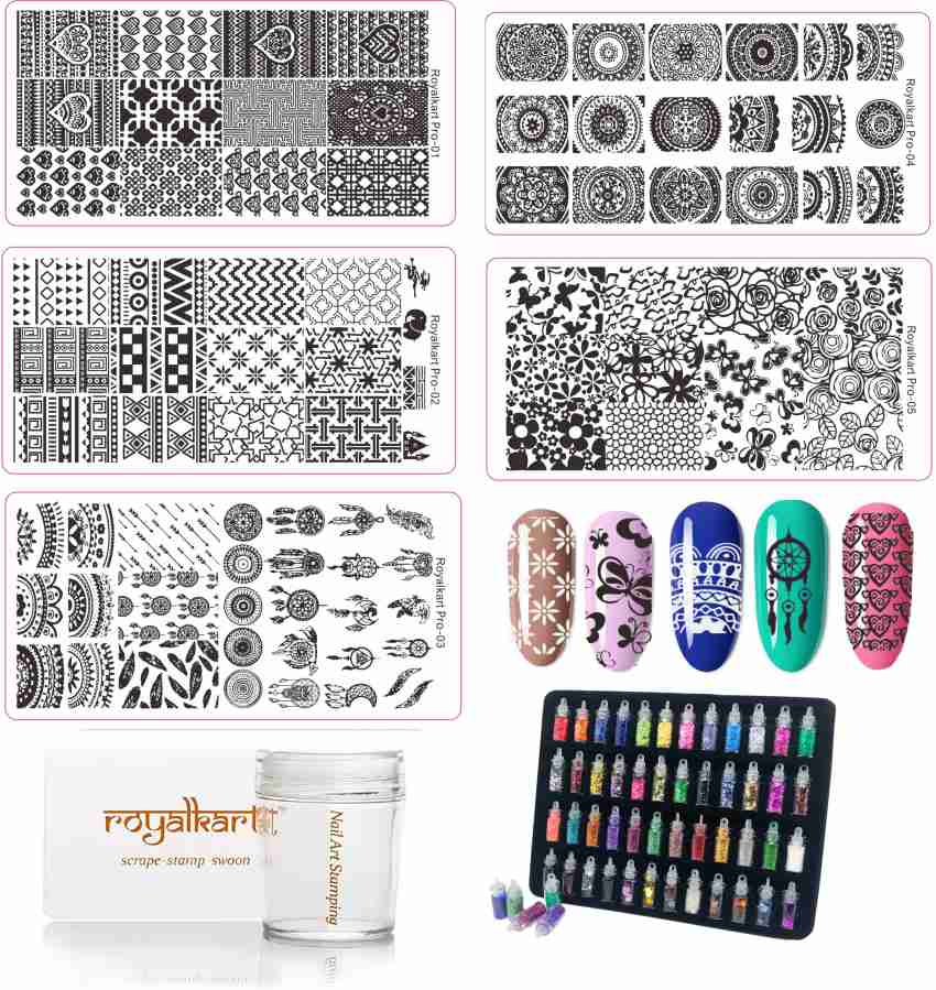 Royalkart Pro Nail Art Kit, 5 Nail Art Stamping Plates, 48 Pcs Glitter Set  Combo - Price In India, Buy Royalkart Pro Nail Art Kit, 5 Nail Art Stamping  Plates, 48 Pcs