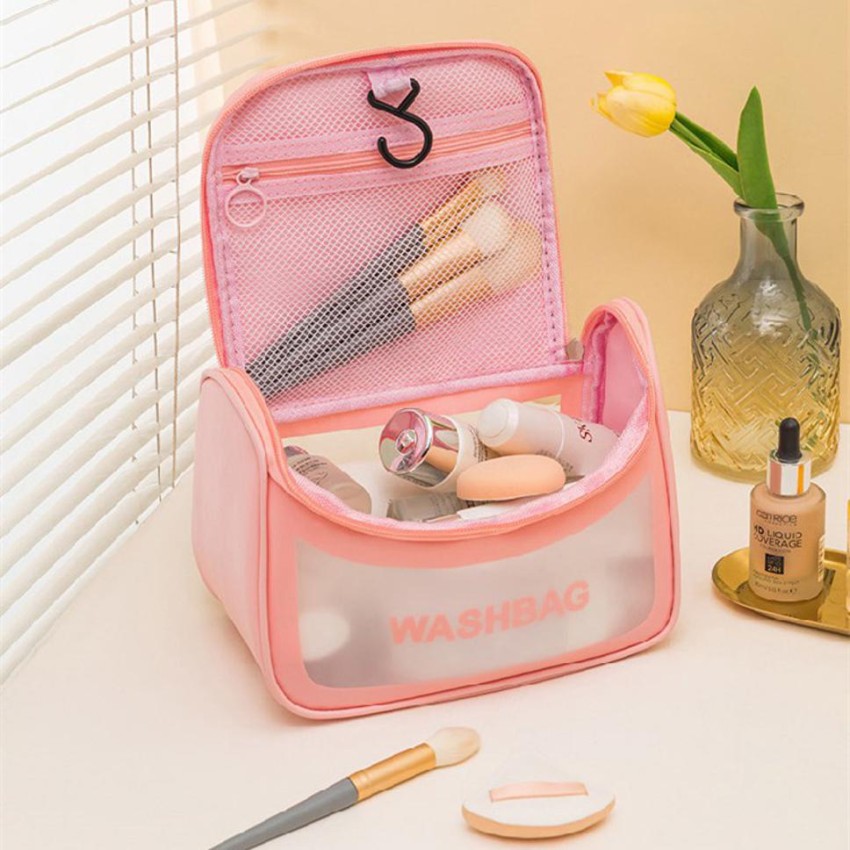 ELITEHOME PVC Travel Cosmetic Organizer Bag Makeup Pouch For Women Travel  Toiletry Bag Pink - Price in India