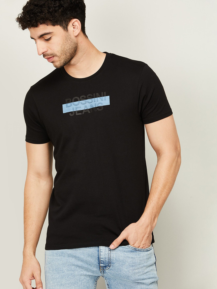 BOSSINI Printed Men Round Neck Black T 