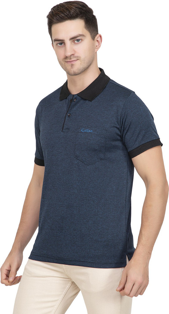 KVETOO Self Design Men Polo Neck Blue T 