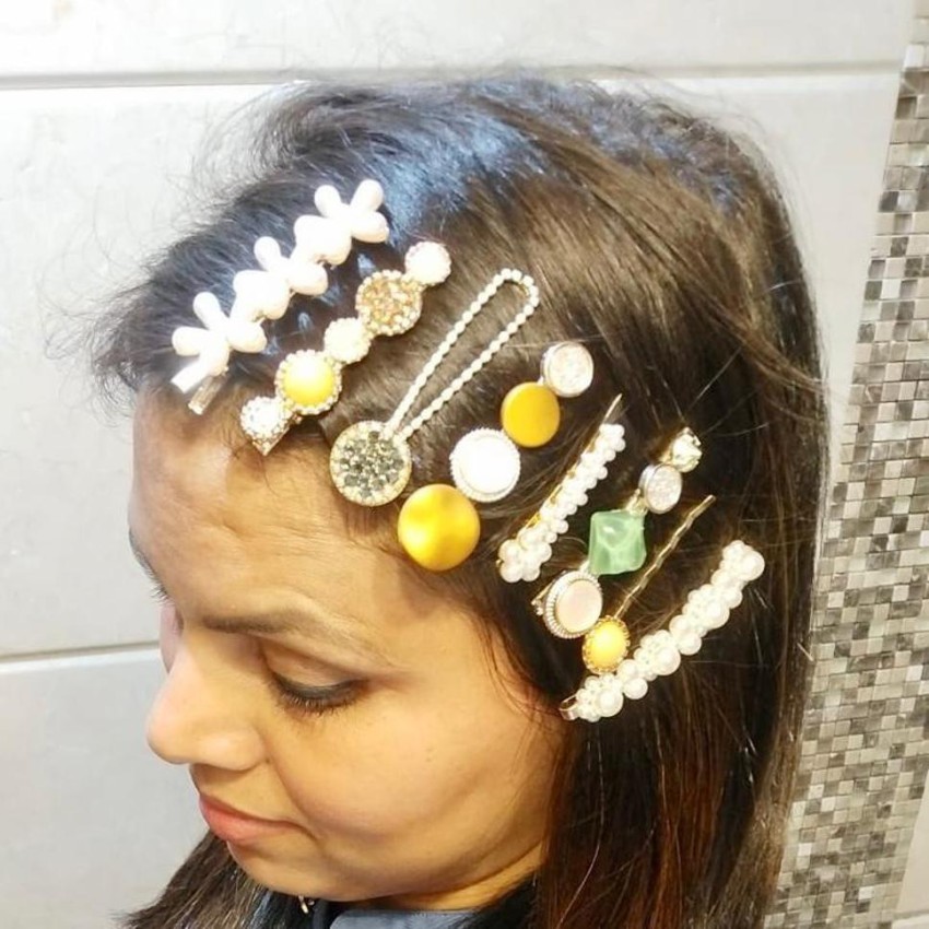 Cyan and White Stone Studded Designer Hair Clip