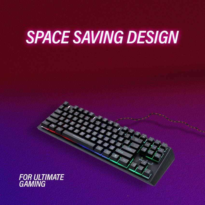 RPM Euro Games Gaming Keyboard Wired | 87 Keys Space Saving Design |  Membrane Keyboard with Mechanical Feel | LED Backlit & Spill Proof Design