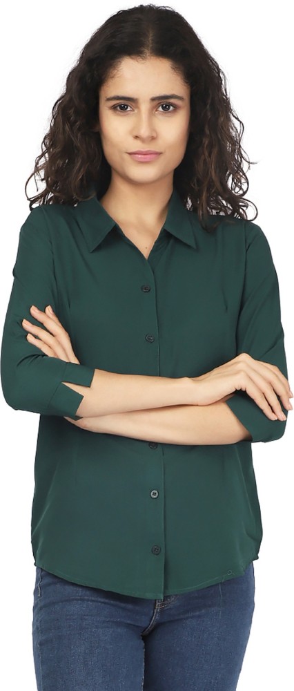 Women Solid Casual Dark Green Shirt Price in India - Buy Women Solid Casual Dark  Green Shirt online at 