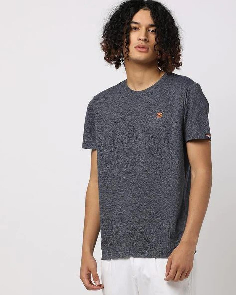 Men Round Neck Navy Blue T-Shirt 
