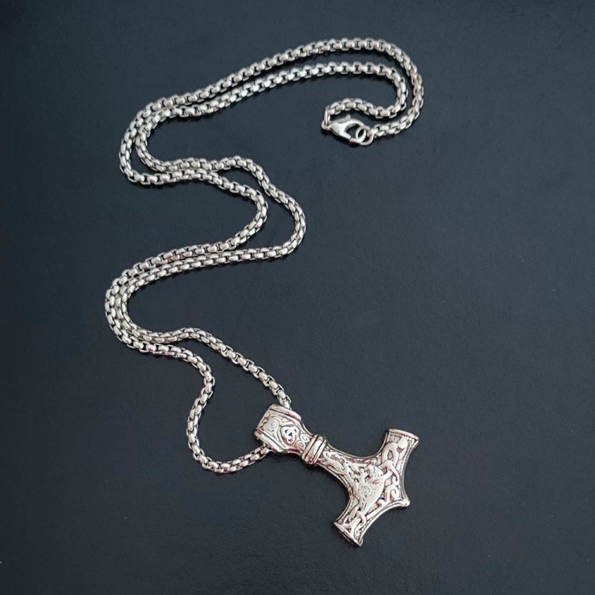 Men's Sterling Silver Thor Necklace Crafted in India - Thor's Glory