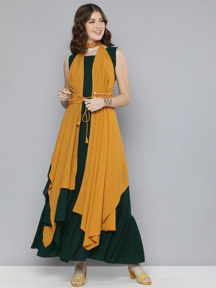 Buy Lehenga Anarkali - Yellow & Green Sharara Top Style Lehenga Anarkali –  Empress Clothing