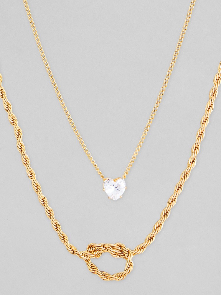 Shop Rubans Voguish 18K Gold Plated Layered Chain With Charms