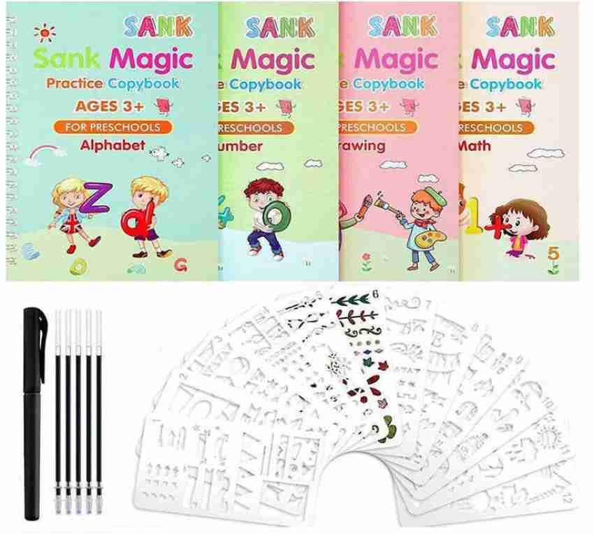 Sank Reusable Practice Copybook for Kids - The Print Handwiriting Workbook-Reusable Writing Practice Book (Four Books with Pen)