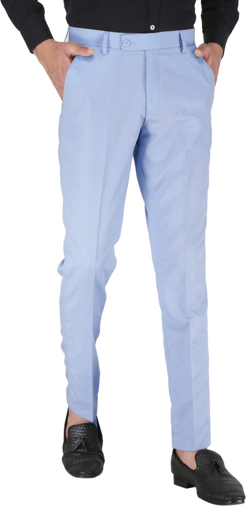 Formal Trouser Check Men Blue Cotton Blend Formal Trouser at Cliths