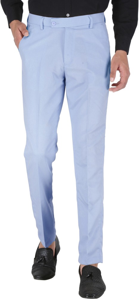 Regular Plain Mens Light Blue Formal Trouser