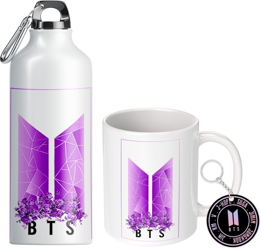 NH10 DESIGNS BTS Sipper Water Bottle Cup Keychain Combo Set For