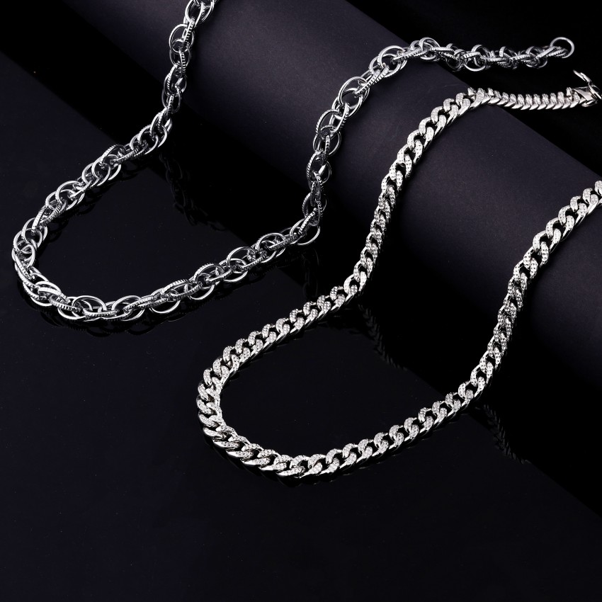 Alvira Valentine Long Chain for Men & Boy Stylish Silver Plated