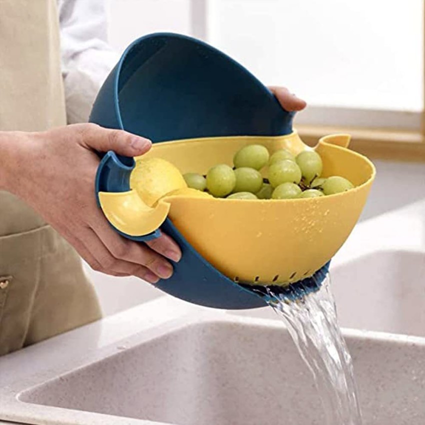 1set Plastic Fruit Bowl With Drainer, Large Capacity Anti-slip Fruit Tray  For Home Kitchen