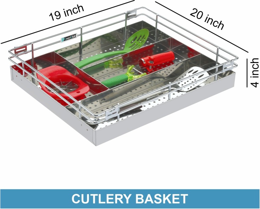 SMART SLIDE Cutlery Kitchen Rack Plastic 15 x 19 Inch Cutlery tray for  Kitchen Drawer / Cutlery – Cosmetic - Stationary Storage Organizer / Cutlery  Organizer for Modular Kitchen Basket / Multipurpose