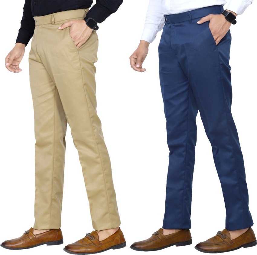 Buy Regular Fit Men Trousers Blue White and Royal Blue Combo of 3 Polyester  Blend for Best Price Reviews Free Shipping