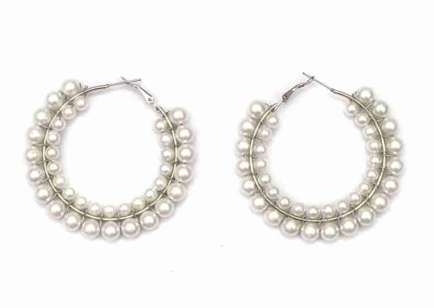  Buy Shivarth Pearl Earrings Open Large Circle Hoop