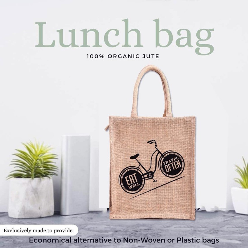 Buy CRACK4DEAL Premium Jute Lunch Bag for Office Womens | Mens | Girls |  Boys | Kids School | Tote Bags with Zip Closer for Multi-Purpose (Big Size  - 11 x 6 x 10 Inch) online | Looksgud.in