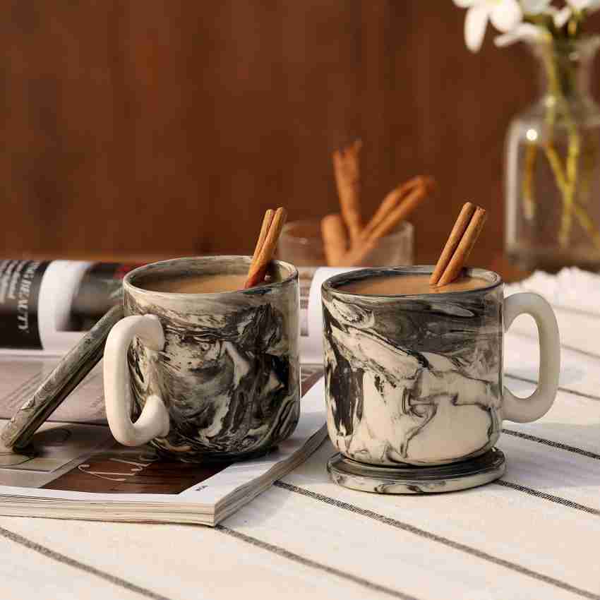 Buy Ceramic Carbon Tall Mug W/Lid cum Coaster Online - Ellementry
