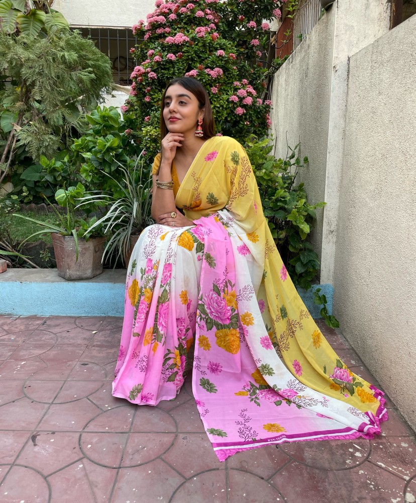 Vintage Rani Off White Floral Printed Saree – Gajra Gang by Nykaa Fashion