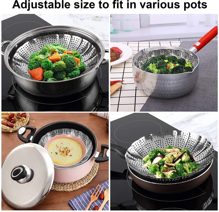 Vegetable Steamer Basket for Cooking Food Veggie Broccoli Meat Steamer Pot  Cooker Expandable Steel Steamer (5.5-9)