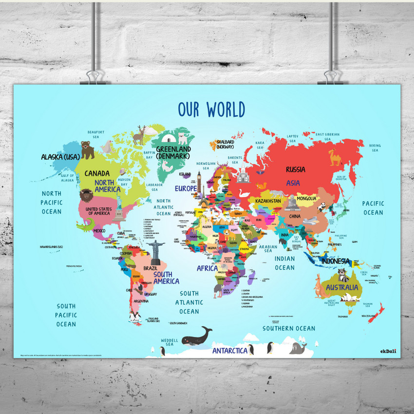 World Map Poster For Kids Educational - Large Fun World Map With Country Names For Kids Kids World Map Original Imagd6ff3tde6xxz 