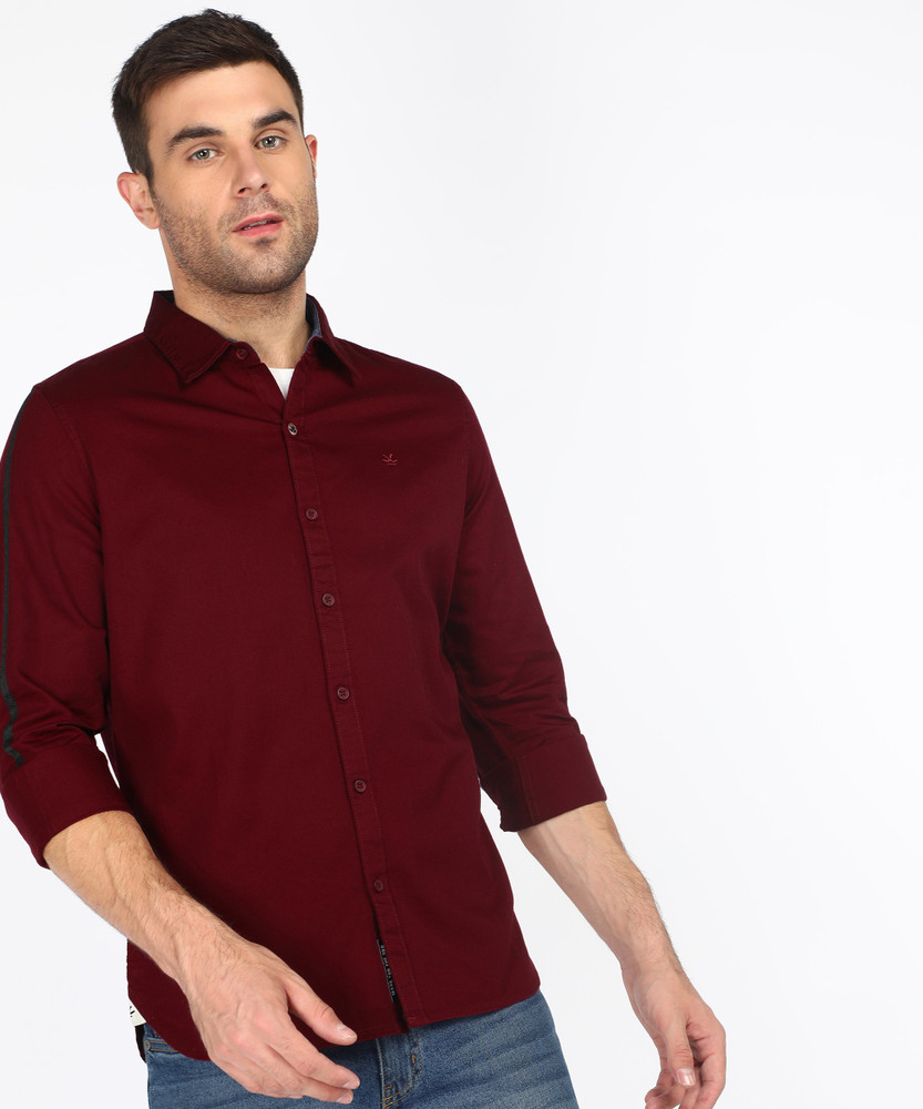 WROGN Men Solid Casual Maroon Shirt 