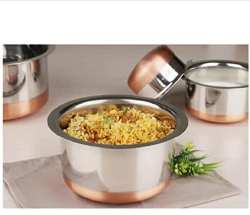 Sumeet Stainless Steel Copper Bottom Cookware/Container/Tope Set Of 3 Pcs  With Lids