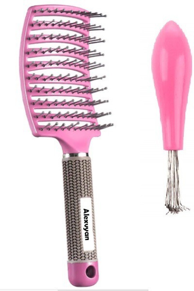 Alexvyan Pink Hair Brush Rake Hairbrush Cleaner Rake Metal Wire Comb Cleaner  Tool Brush Rake Cleaner with Handle for Home and Salon Use