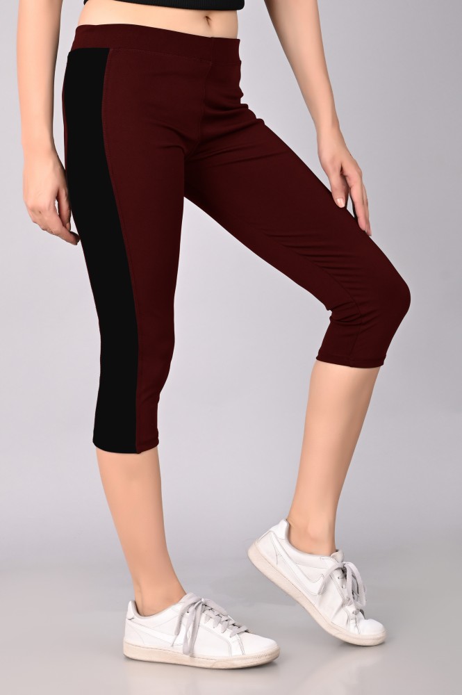 Oiskal Yoga & Gym Women Black, Maroon Capri - Buy Oiskal Yoga