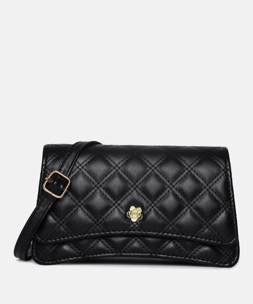 Haute Sauce Black Sling Bag Quilted Clutch Bag with Magnet Lock Black -  Price in India