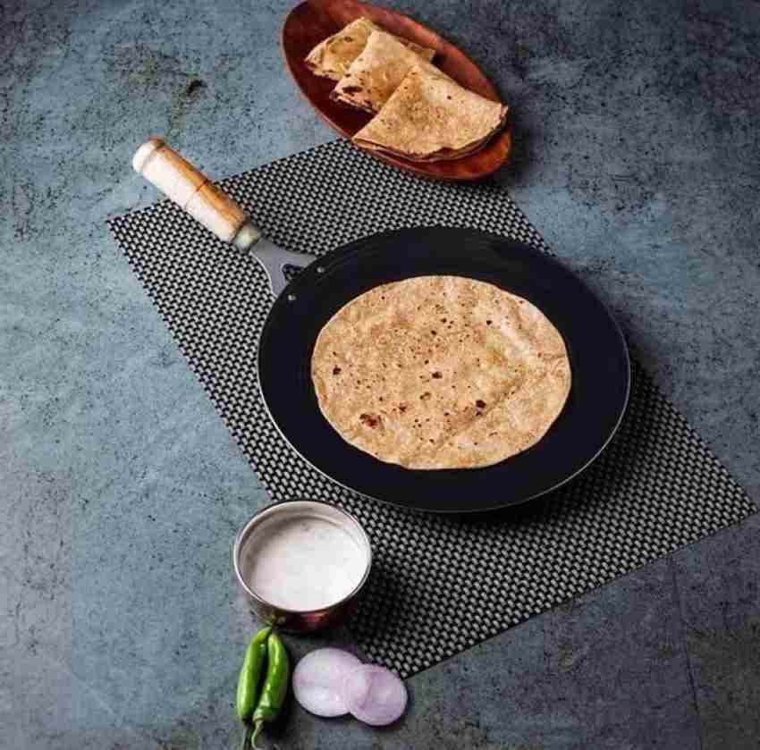 Proudly India Iron Round dosa tawa with Double Side Wooden Handle, Chapati  Tawa