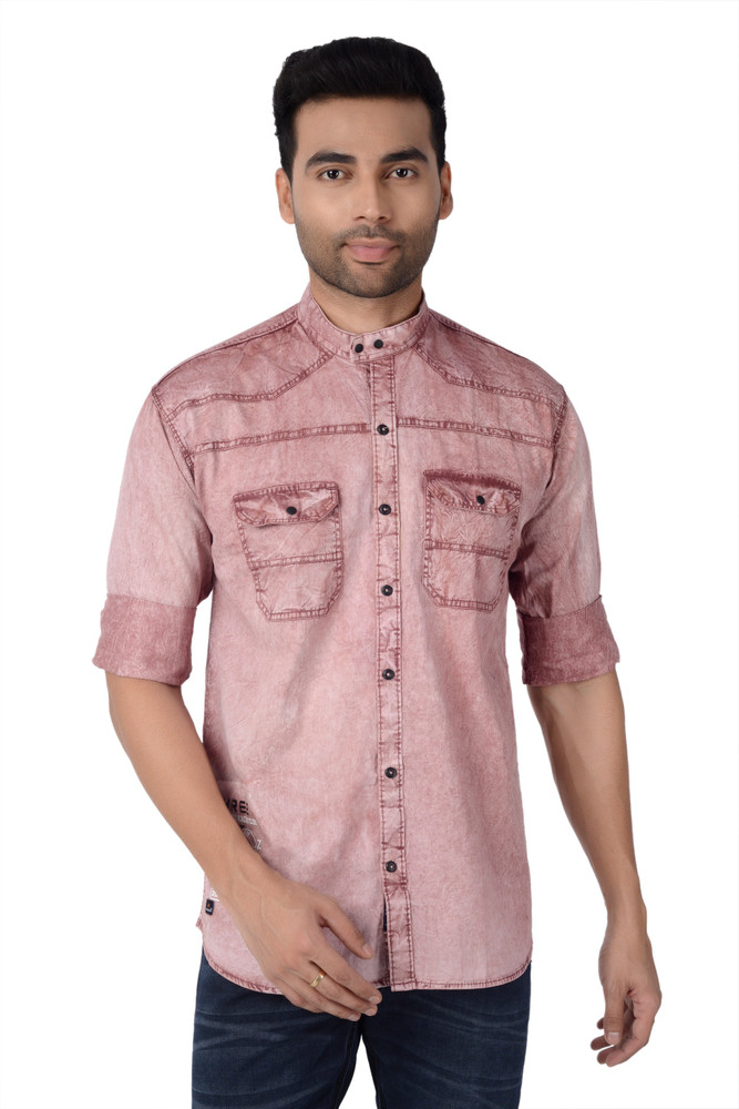 Hell Driver Men Solid Party Pink Shirt 