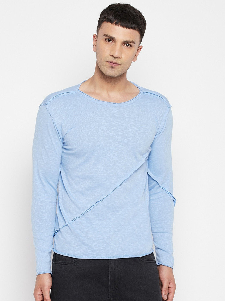 Buy FUGAZEE Solid Men Round Neck Blue 