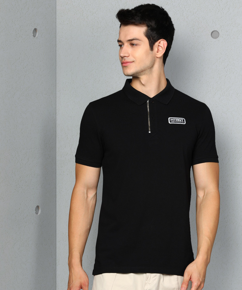 Buy METRONAUT Solid Men Polo Neck Black 