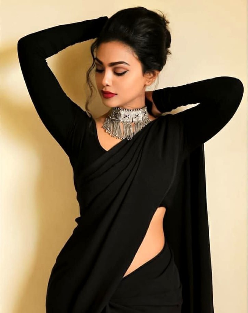 Buy The Fashion Tax Solid/Plain Bollywood Georgette Black Sarees ...