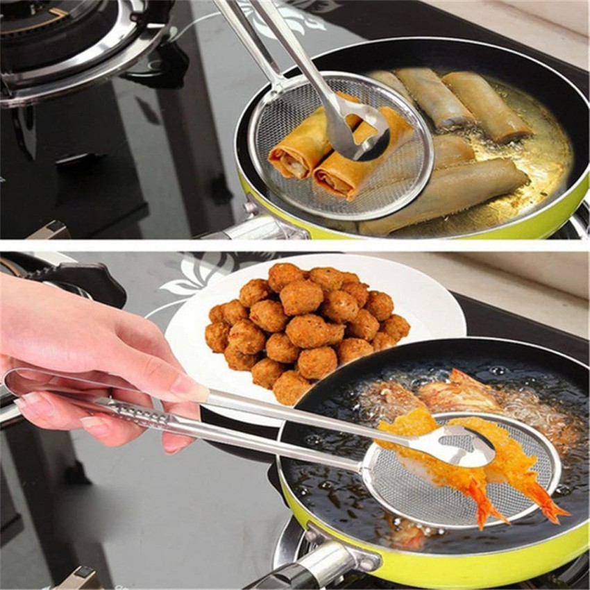 BBQ Thongs Stainless Steel Food Clip Steak Bread Clamp Kitchen Frying Oil  Cooking Filter