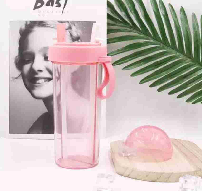 430ml Cute Children Double Drinking Water Bottle Straw Portable