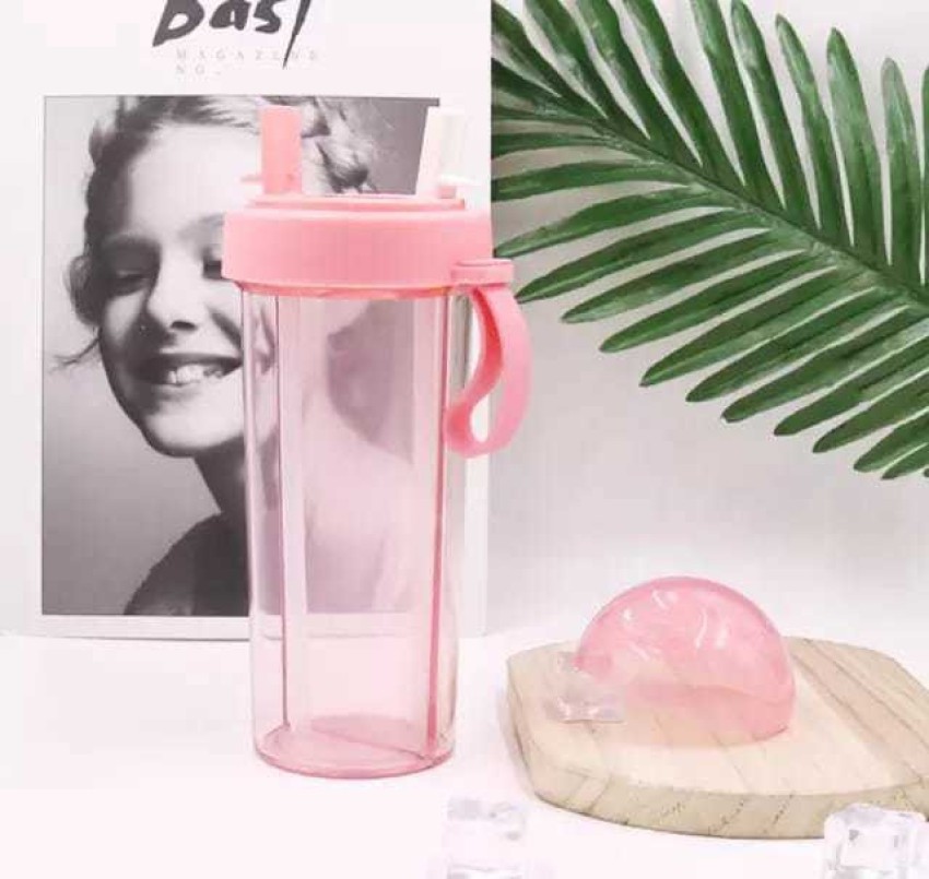 420ml Cute Children Double Straw Water Bottle Outdoor Portable