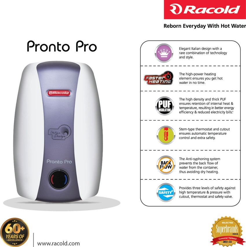 Racold 3 L Instant Water Geyser (Pronto Pro 3 L, White) Price in India -  Buy Racold 3 L Instant Water Geyser (Pronto Pro 3 L, White) online at  Flipkart.com