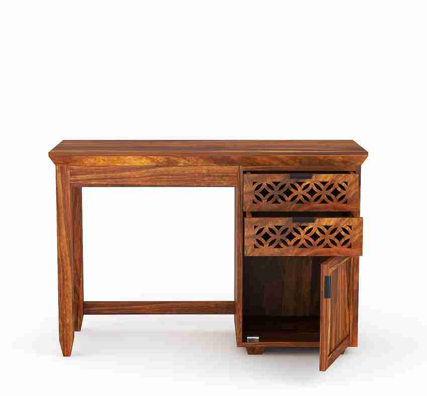 Buy Solid Wood Writing Study Table, Study Laptop Desk with Two Drawers &  One Door With Chair -Rustic Teak Finish Online on Furniselan