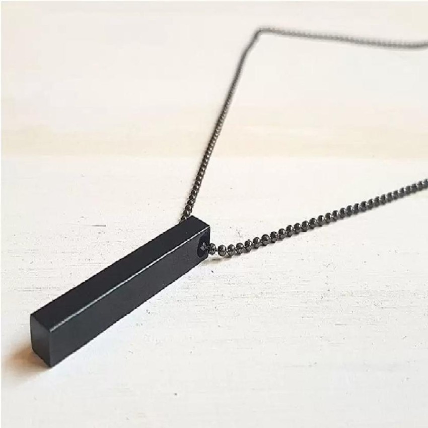 Men's Jewellery 3D Vertical Black Bar Cuboid Stick Stainless Steel Locket  Necklace Chain Pendant For Mens And Boys