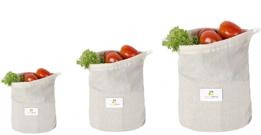 Fab Ellite Fridge Produce Bag Vegetable Cotton Muslin cloth bag For Fridge  String Storage Pouch Eco