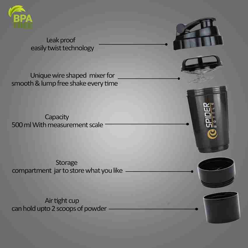 3 Layer Shaker Bottle Protein Powder Cup with Shaker Ball Sports