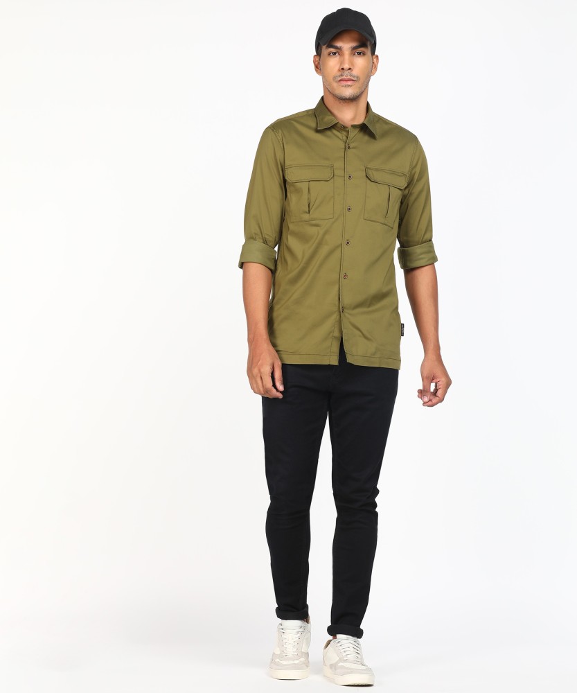 peter england olive green shirt