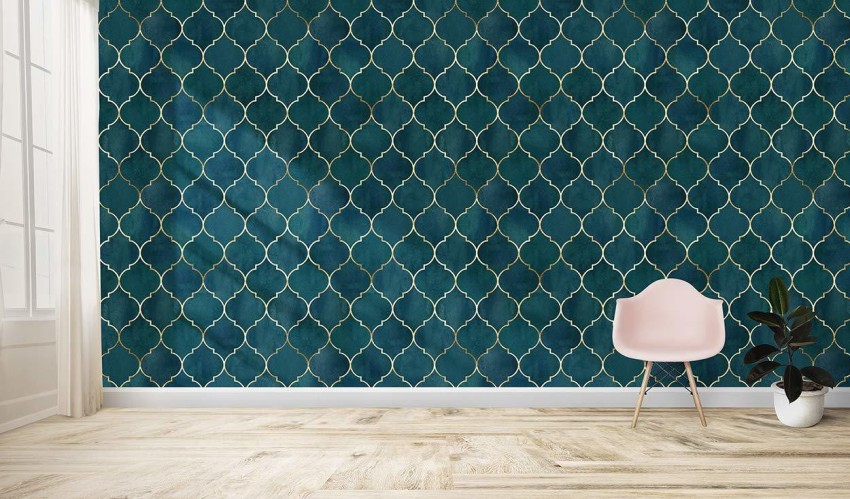 Dark Teal and Gold Wallpaper  Luxury Mosaic Design  Happywall