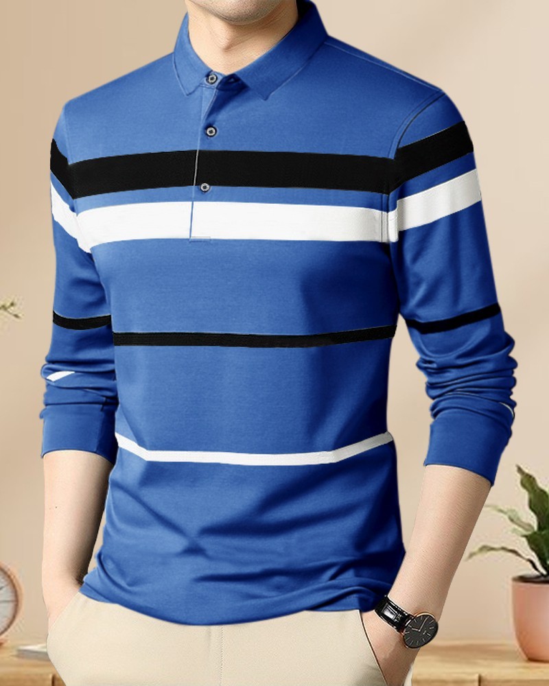 EyeBogler Striped Men Polo Neck Blue T-Shirt - Buy EyeBogler ...