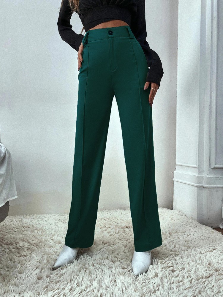 Tall Dark Green LeatherLook Trousers  New Look