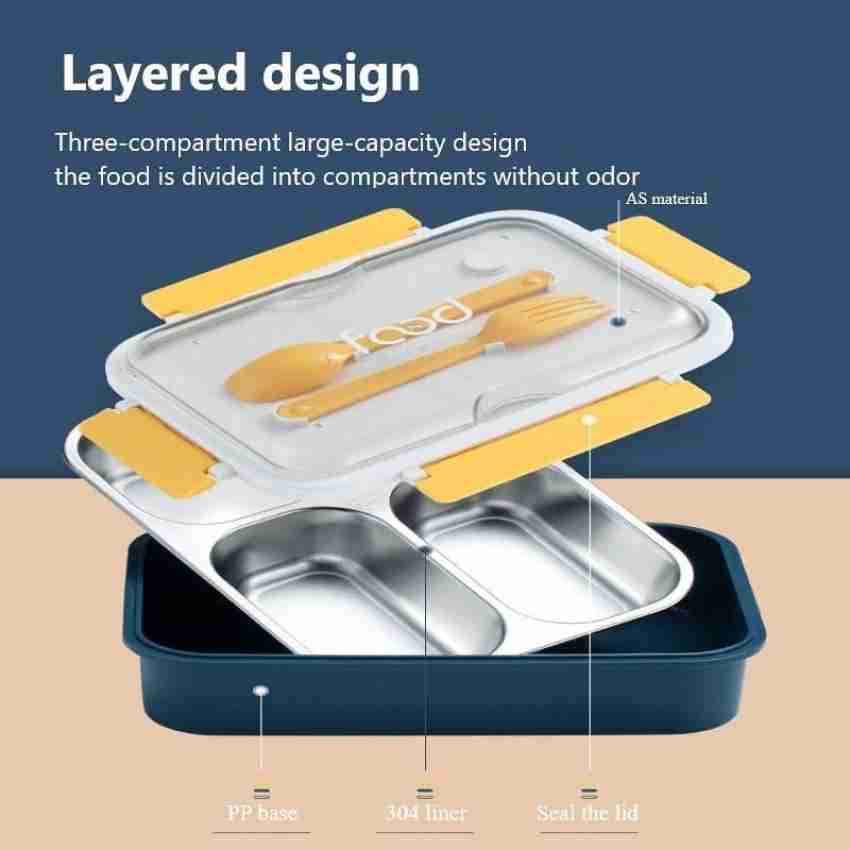 Smile Insulated Lunch Box* 3 Grid Lunch Box Steel Spoon & Choopsticks  Capacity:-710ml