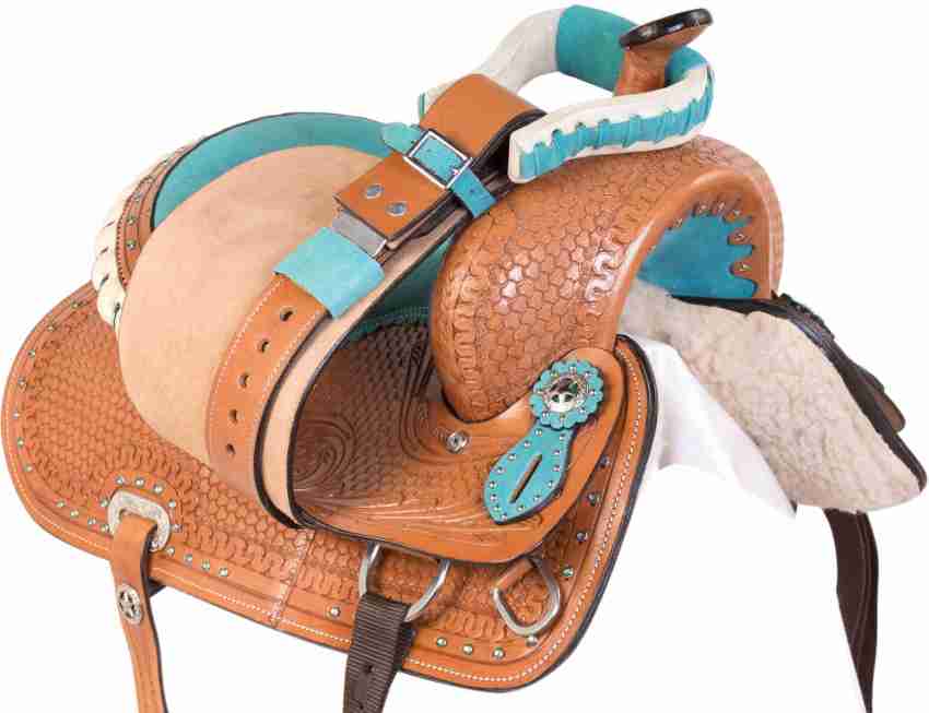 即出荷】 Rahmat International Western Leather Barrel Racing Pleasure Trail  Horse Saddle tack Size 10” to 18” Inch seat. with Free Matching Headst 